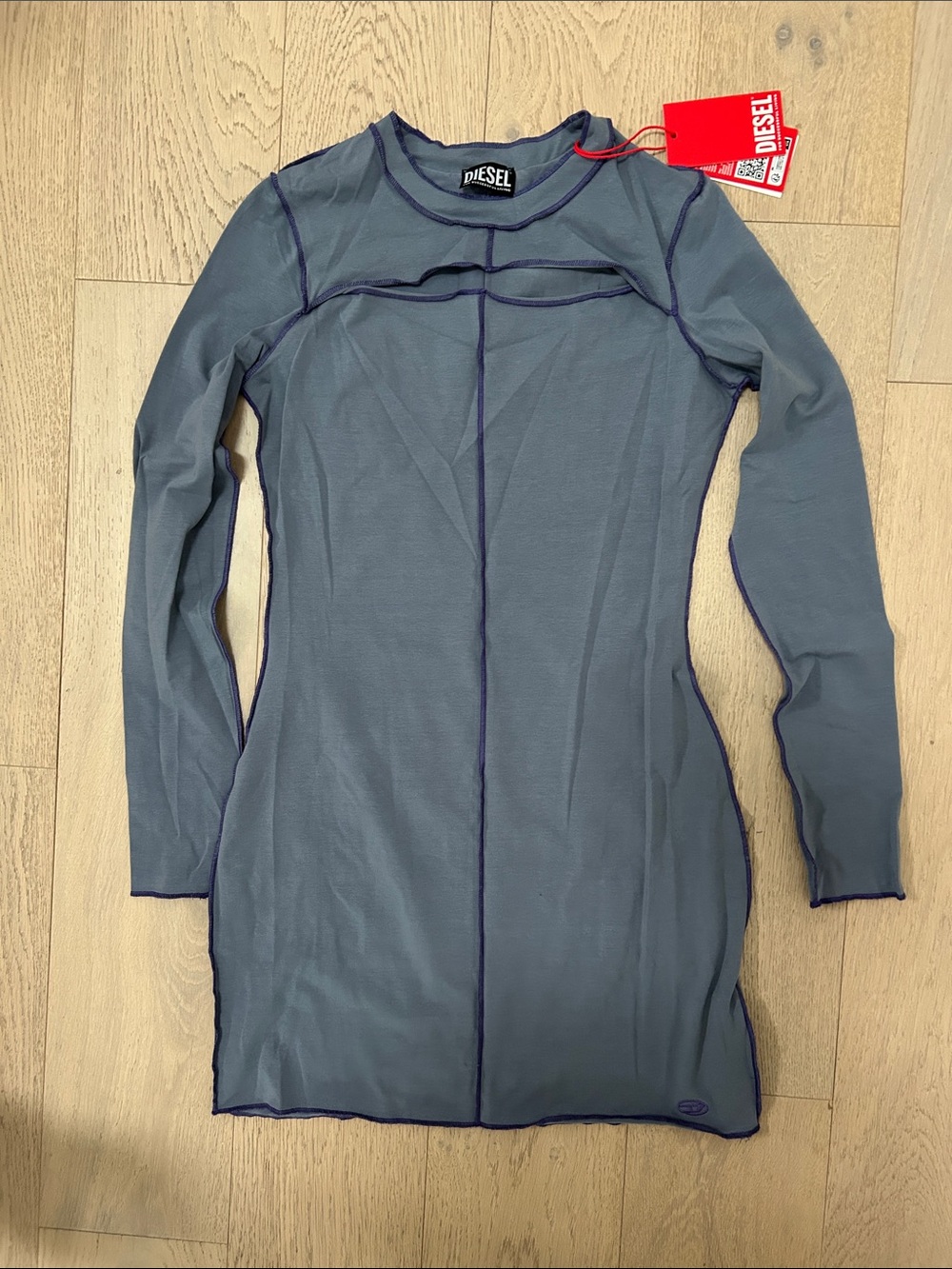 DIESEL Slate Blue Long Sleeve Seam-Trim Dress